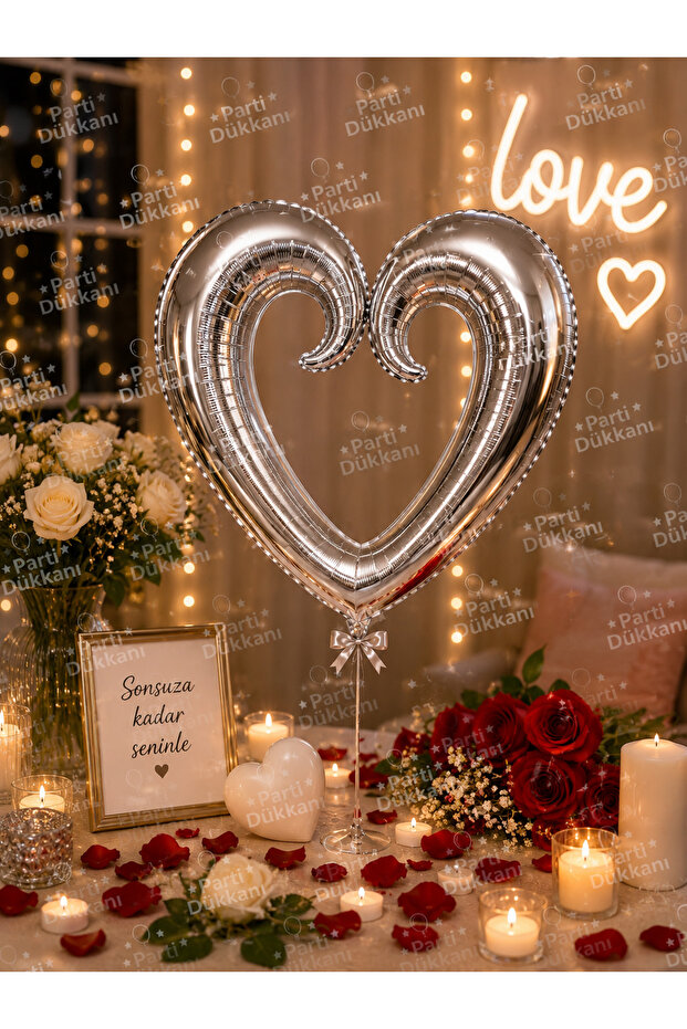 Silver Heart Foil Balloon 100 cm Giant Size Valentine's Day Marriage Proposal Anniversary Decoration