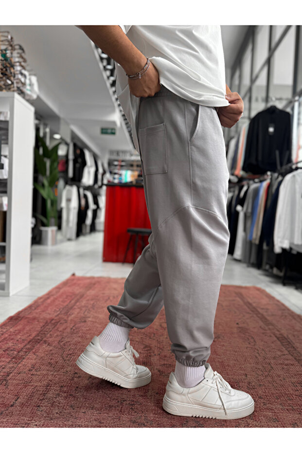 Gray Stitched Elastic Tracksuit Bla-768 - 3