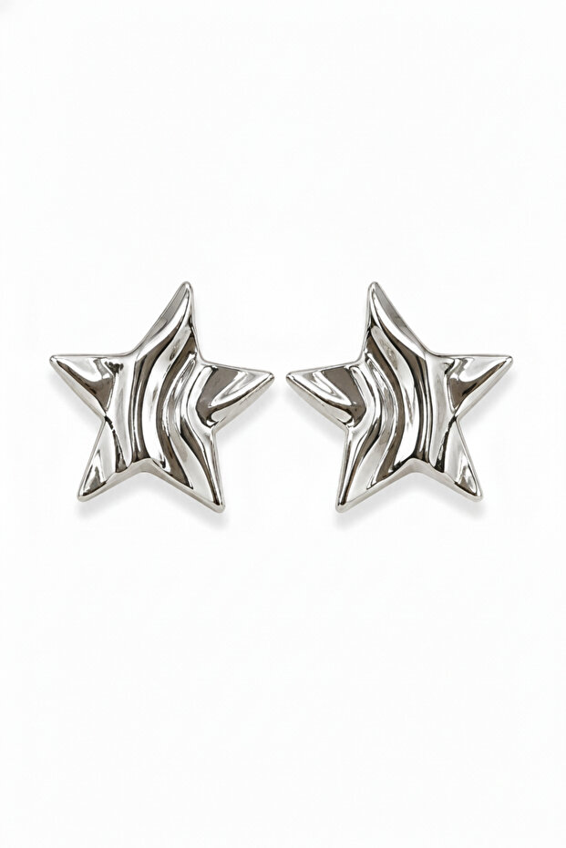 White Color Wavy Star Earrings - Modern Design Women's Brass Earrings