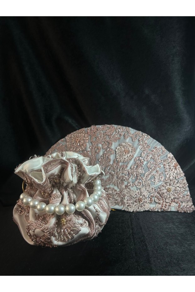 Day-Dry Bridal Bag and Bridal Fan with Sequins and Stones