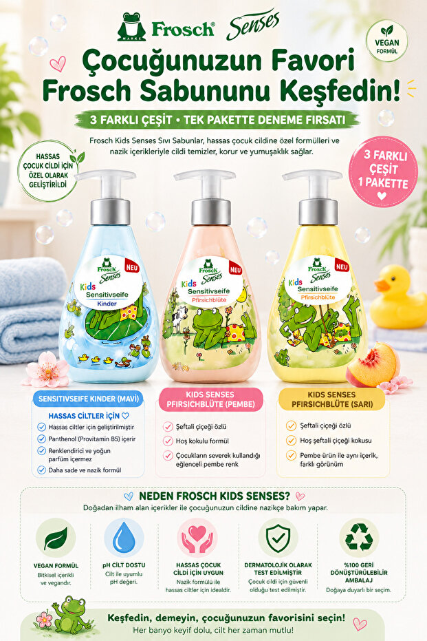 Kids Senses Children's Liquid Soap Set 3 X 300 ml (Kinder + Pfirsichblüte Pink + Pfirsichblüte Yellow)