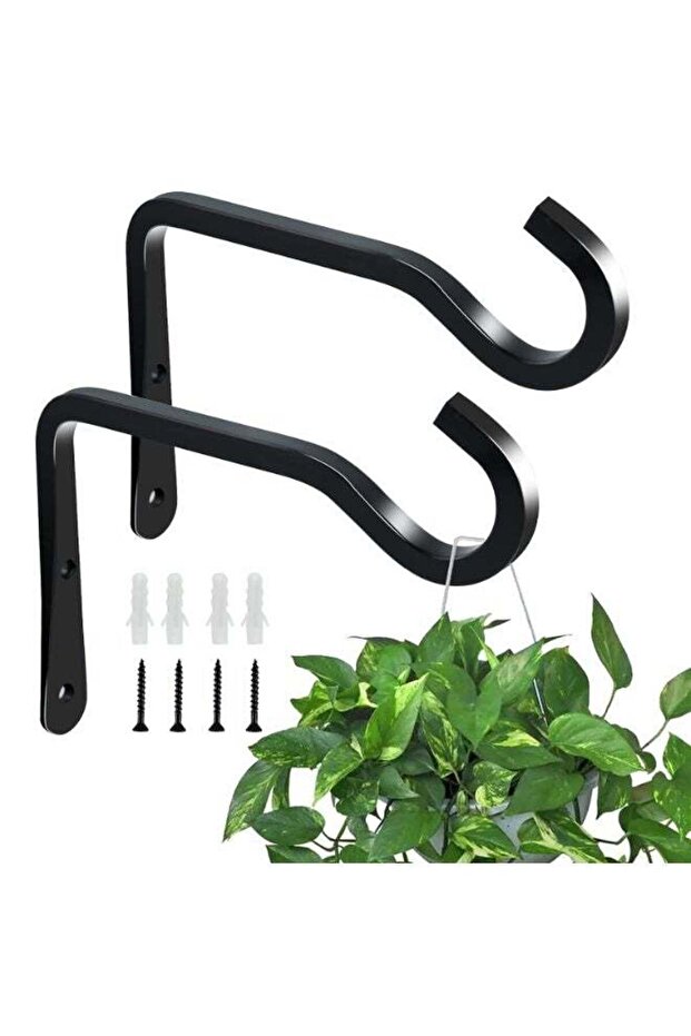 FDTY 2 Pack Wall Hook Plant Hanger Bracket, Metal Decorative Hooks for Planters, Bird Feeders (Black)