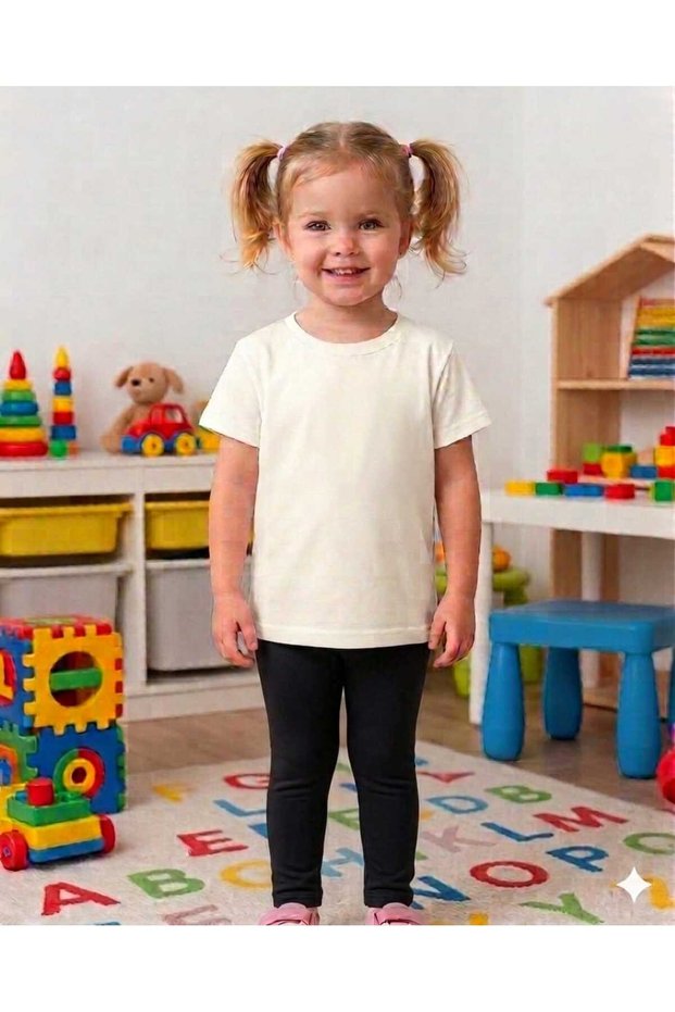 Girl's Black Scuba Fabric Leggings and Printed T-Shirt Set 2-8 Years Old