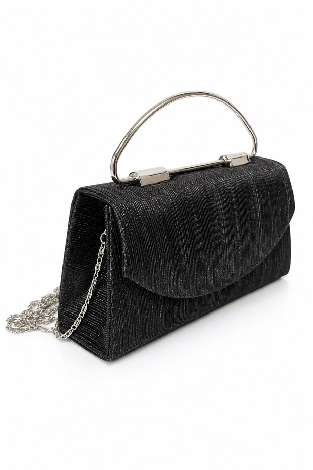 Silvery Evening Dress Bag, Women's Stylish Bag, Wedding Bag, Women's Black Bag, Shoulder Bag, Chained Evening Bag