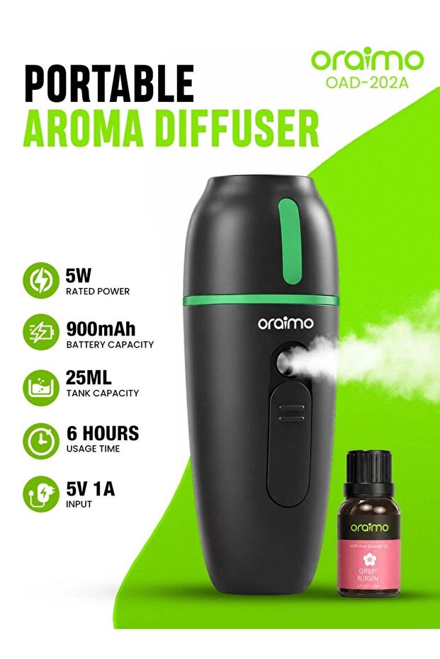MistGo Portable Aroma Diffuser, Rechargeable Essential Oil Diffuser with Ambient Light, Compact Mini Humidifier, 6H Runtime, Quiet Mist Output, 25ml Tank for Home, Office & Travel