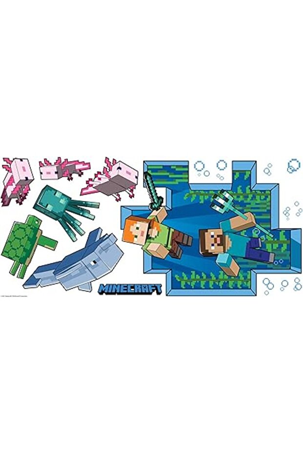 Minecraft Giant Peel and Stick Wall Decal, Blue, Pink, Green