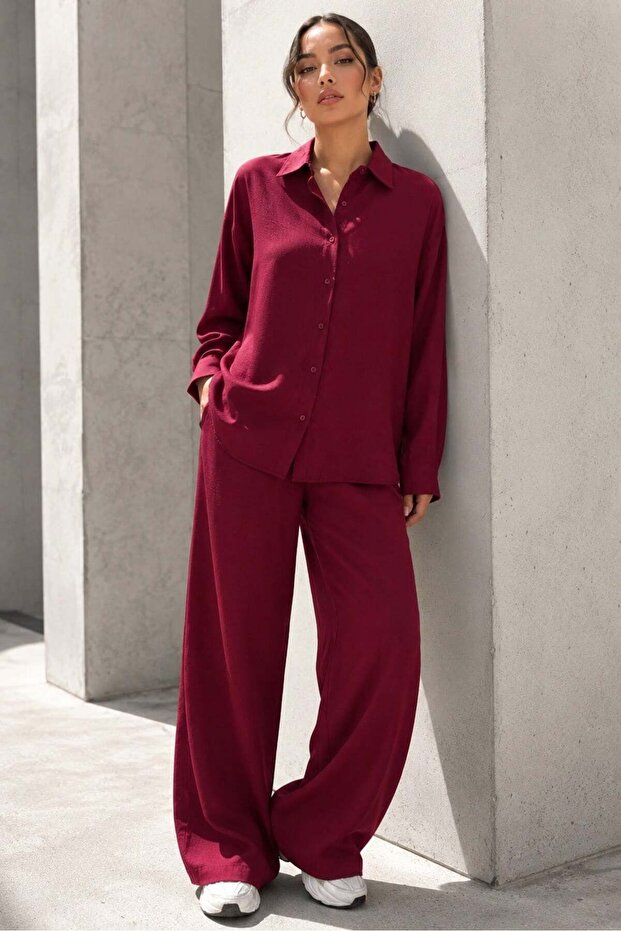 Burgundy Soft Touch Modal Shirt Set Mg2742