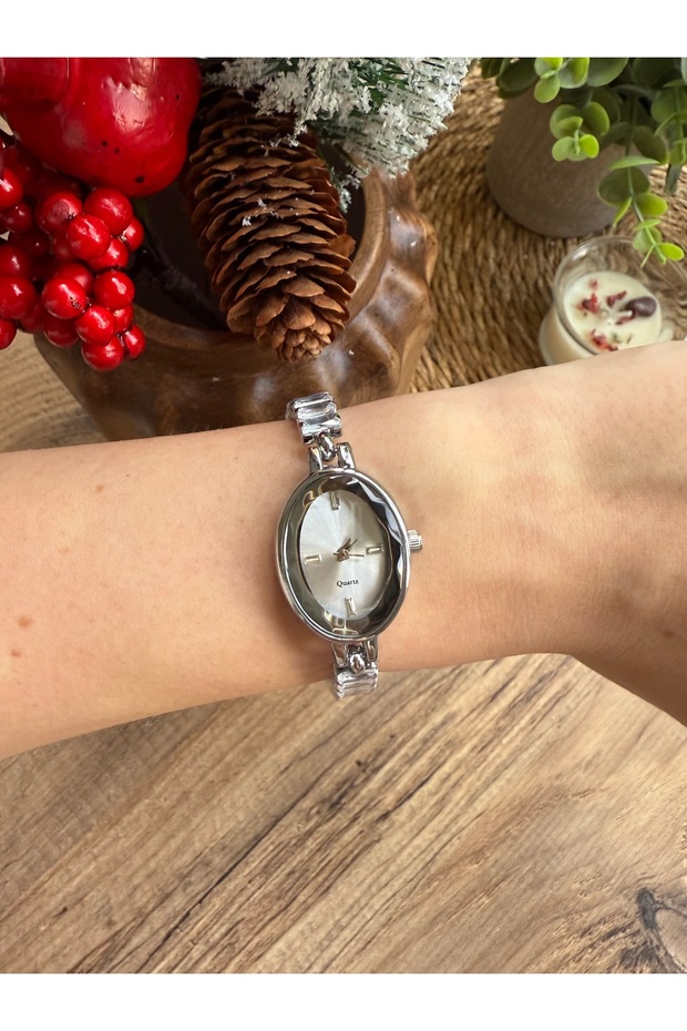 Crystal Cut Stone Silver White Women Wrist Watch