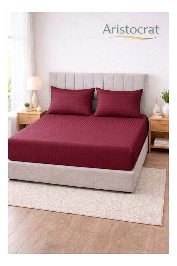 3-Piece Striped Microfiber Fitted Sheet Set Large Single 120x200cm, Maroon