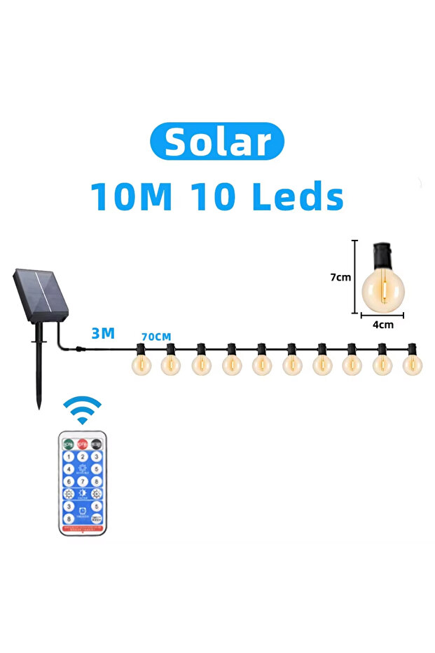 Solar 10M 10 Leds Outdoor Solar String Lights G40 Spherical LED Bulb IP65 Waterproof For Terraces Ba