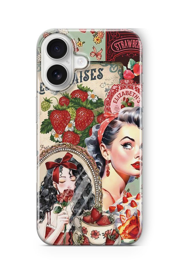 iPhone 16 Compatible Retro Women's Collage Patterned Transparent Phone Case