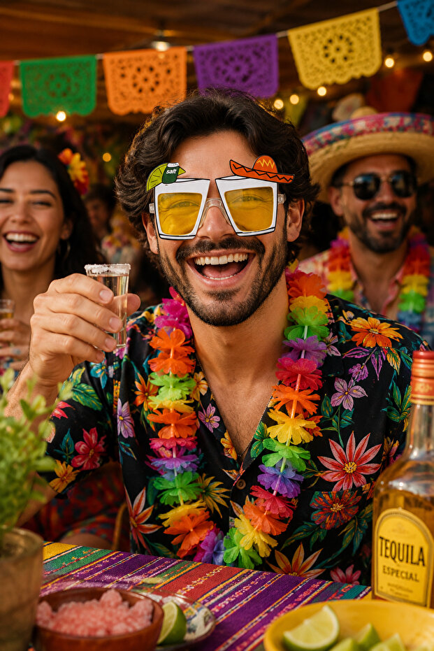 Tequila Party Glasses Yellow Mexican Themed Costume Accessory Fiesta Fun Glasses