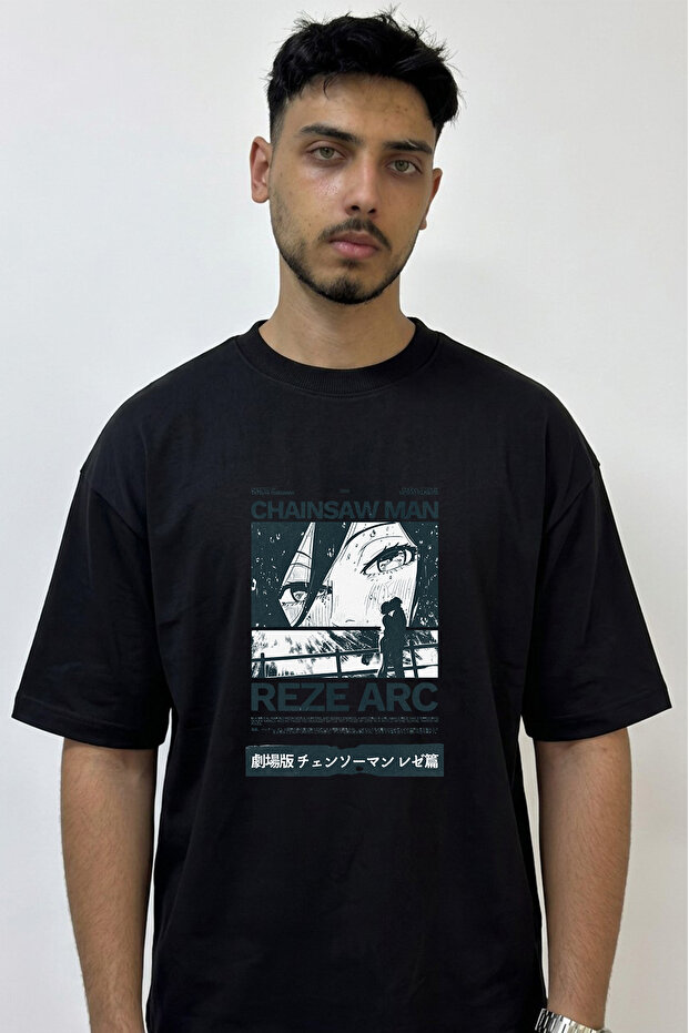 Chainsaw Man Reze_1 Design Printed Oversize Black T-Shirt