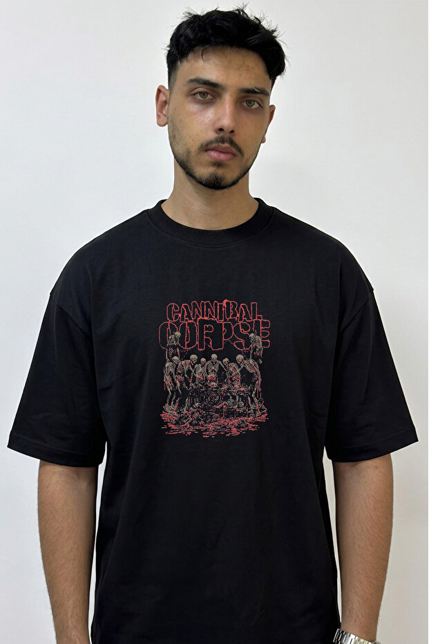 Design Printed Oversize Black T-Shirt