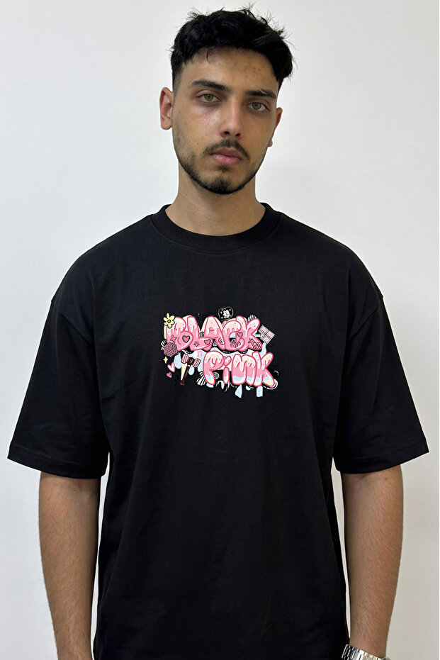 Blackpink_16 Design Printed Oversize Black T-Shirt