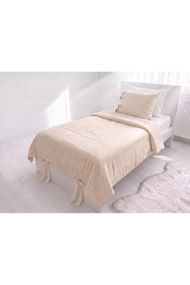 Lıa Single Layer Muslin Duvet Cover Set - Beige