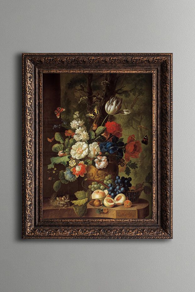 Flowers and Fruits Still Life - Vintage Patterned Painting - Thick Model