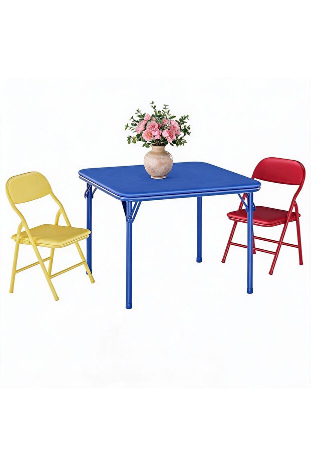 Durable and Portable - Folding Table and Chair Set for Kids - Metal and PU Surface - Ideal for Activiaties, Study and Crafts - for Bedroom, Nursery or Classroom