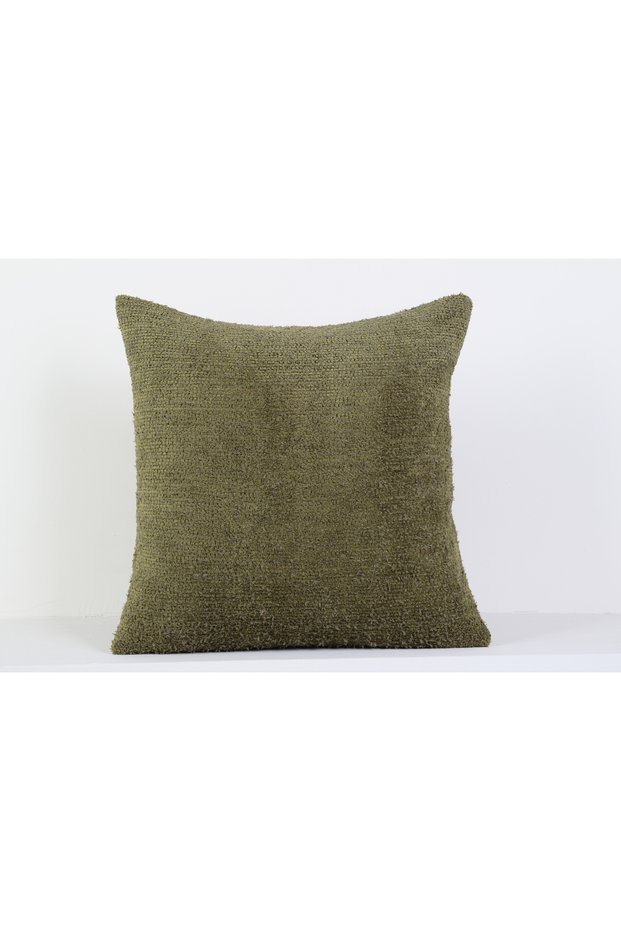 Khaki Green Plain Chenille Cushion Cover Soft Textured Modern Decorative