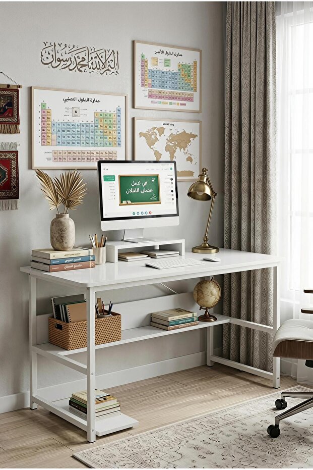 110*50*72cm Study Desk with Stand Writing Desk Table Computer Table with Bookshelf for Home Office Desks & Workstations