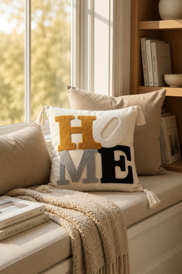 Premium Punch Embroidery Cushion Cover 40 cm X 40 cm - 1 Piece