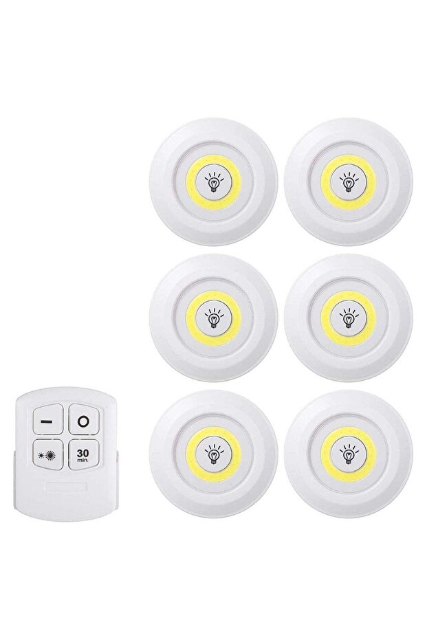 1W COB LED Puck Light 6 Pack with Remote, Dimmable, Wireless, Battery Powered