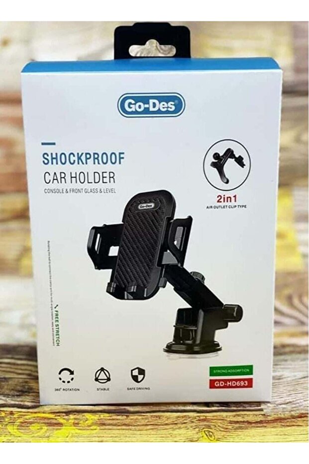 Car Mobile Holder, 360 Degree Rotation & Adjustable Mobile Stand for Car Dashboard Windshield and Air Vent Black (HD693-