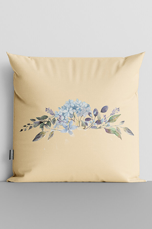 Watercolor Themed Blue Flower Double Sided Digital Printed Throw Pillow Cover - 3099