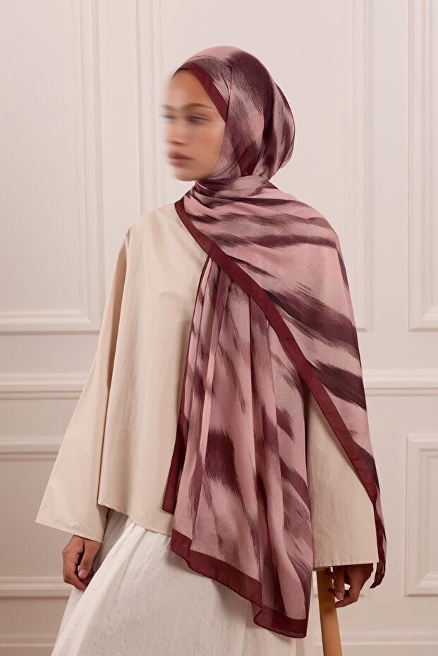 Stripe Patterned Soft Shawl Plum - 2