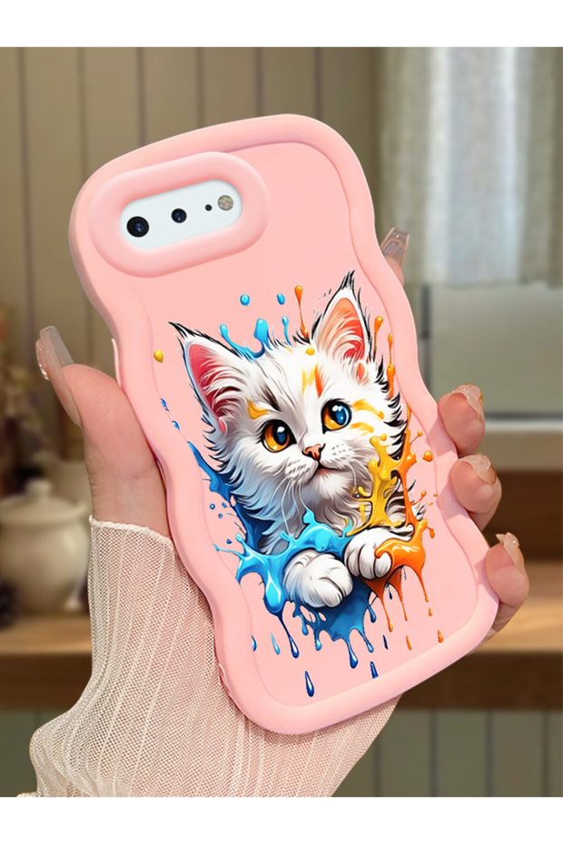 iPhone 8 Plus Compatible Case Camera Protector Pink Silicone Couple Phone Case Cat Pattern