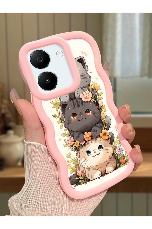 Vivo Y27S Compatible Case Camera Protective Pink Silicone Couple Phone Case Cat Pattern