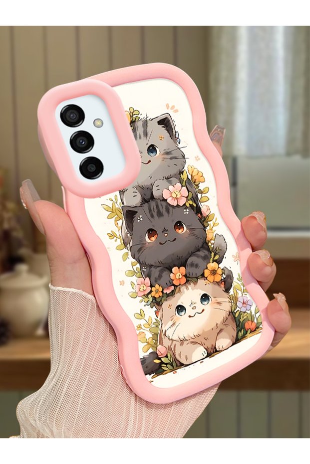 Samsung Galaxy M23 Compatible Case Camera Protector Pink Silicone Couple Phone Case Cat Pattern