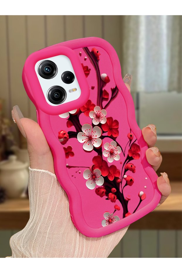 Redmi Note 12 Pro 5g Compatible Case Camera Protector Red Silicone Couple Phone Case Floral Pattern
