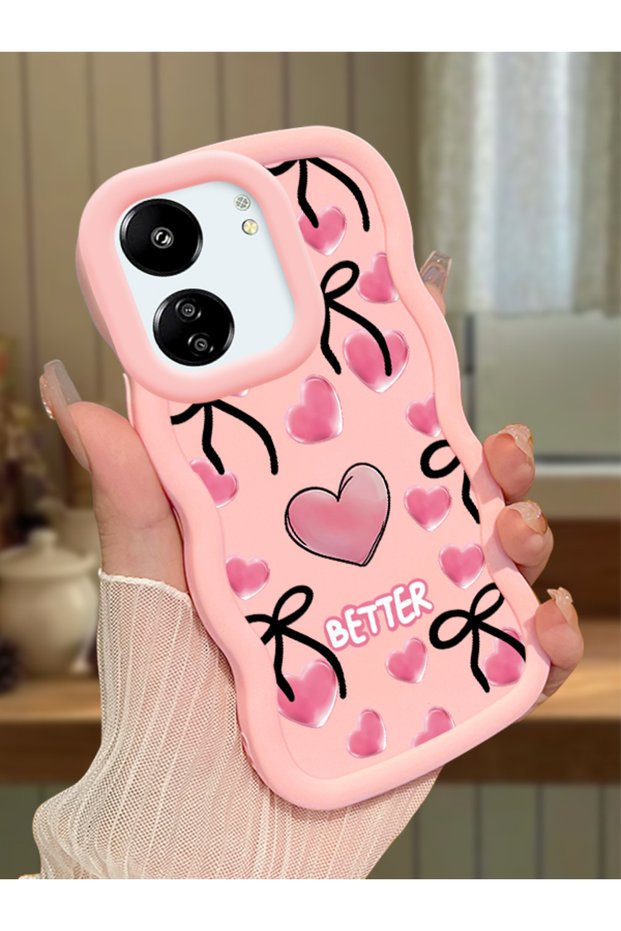 Redmi 13C Compatible Case Camera Protector Pink Silicone Couple Phone Case Heart Pattern