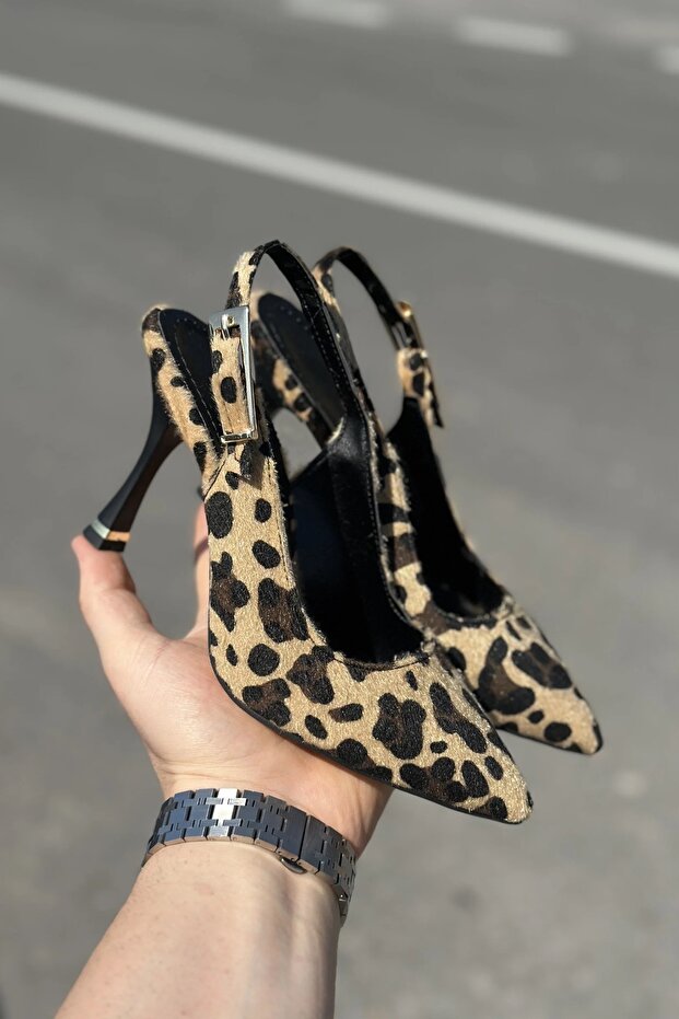 Tao Leopard Pointed Toe Thin Heel Slinback Women's Shoes