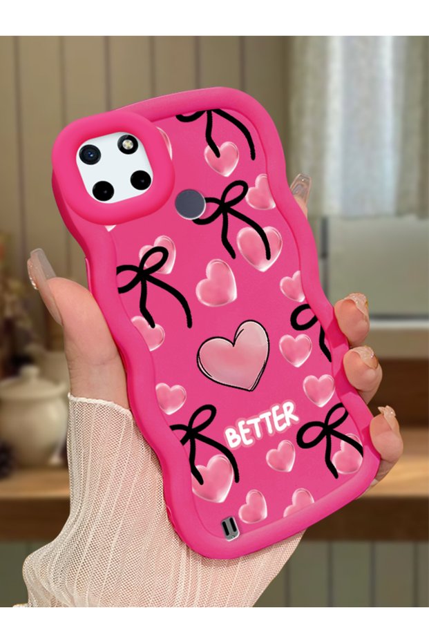 Realme C25Y Compatible Case Camera Protector Red Silicone Couple Phone Case Heart Pattern