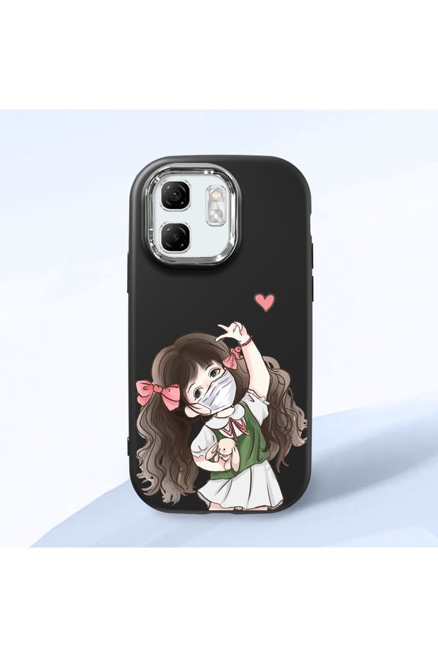 Infinix Hot 50I Compatible Case Camera Protector Black Silicone Couple Phone Case Girl Patterned