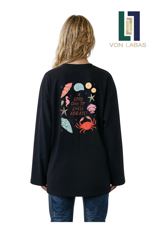 Summer Vibe Themed Wide Sleeve Oversize Long Sleeve White Tshirt 100% Cotton Summer T-Shirt