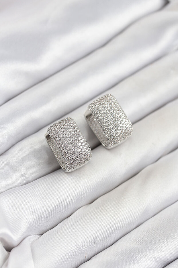 Silver Color Full Zircon Stone Square Hoop Women's Earrings - Ebj260701W44202