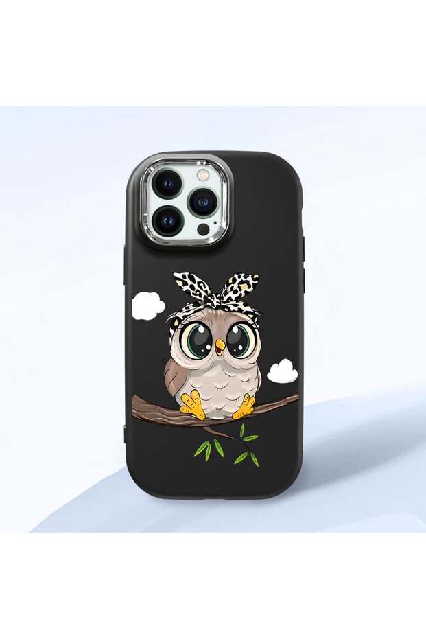 iPhone 13 Pro Max Compatible Case Camera Protector Black Silicone Couple Phone Case Owl Patterned