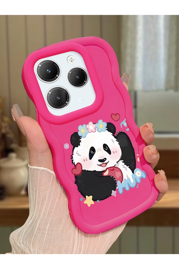 Infinix Hot 40 Compatible Case Camera Protector Red Silicone Couple Phone Case Panda Pattern