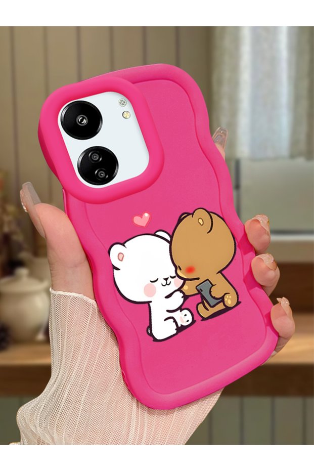 Redmi 13C Compatible Case Camera Protector Red Silicone Couple Phone Case Cute Pattern