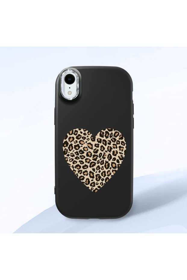 iPhone Xr Compatible Case with Camera Protector Black Silicone Couple Phone Case with Heart Pattern