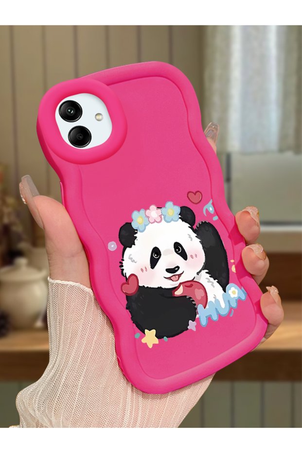 Samsung Galaxy M13 Compatible Case Camera Protector Red Silicone Couple Phone Case Panda Pattern