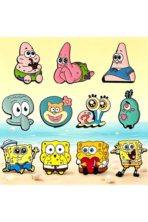 Bandai 11pcs Brooches Anime Brooch Set 5/6/11pcs SpongeBob SquarePants Enamel Pins Creative Metal Ba