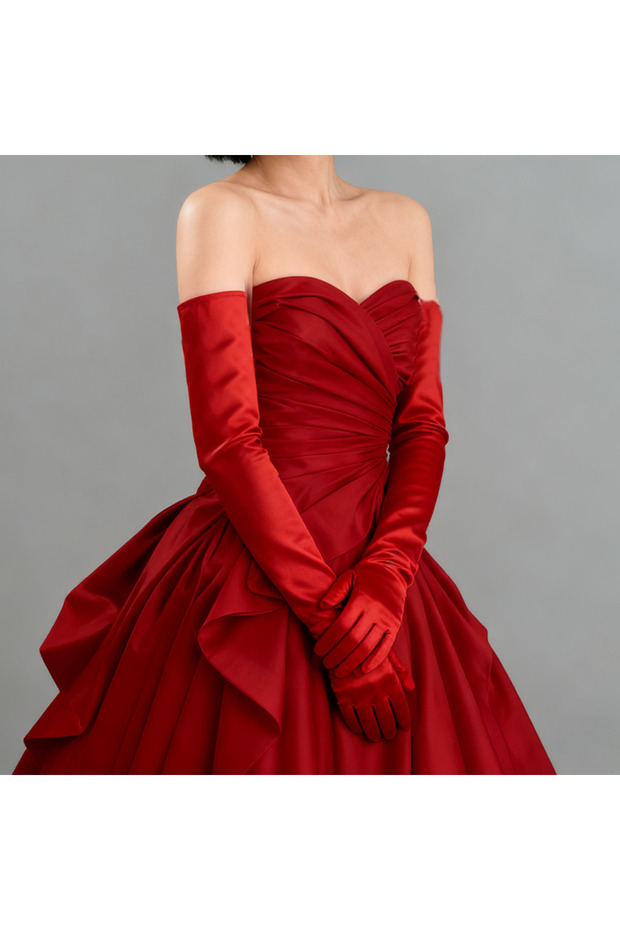 One Size Red 70cm Women Satin Elasticity Smooth Wedding Dress Opera Elbow Etiquette Gloves Performan