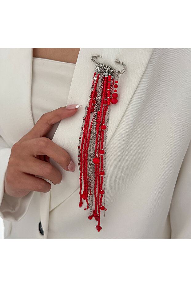 red Ingemak Trendy Red Crystal Beads Long Brooches Women Vintage Creative Irregular Geometry Shirt C
