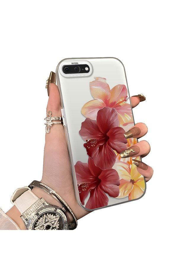 iPhone 7 Plus Compatible Silicone Edge Hard Back Case Couple Phone Case with Floral Pattern
