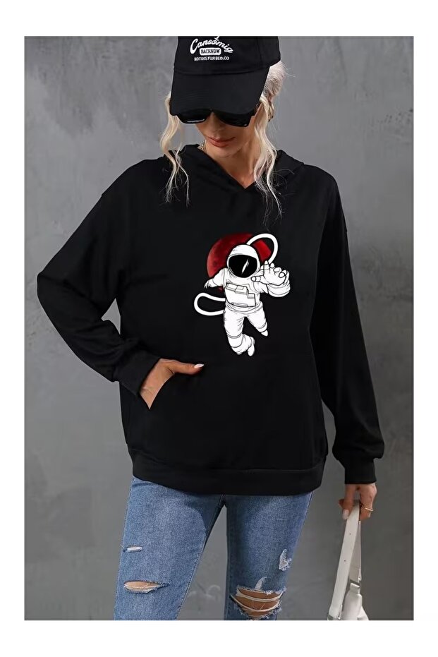 Unisex Hooded Printed Relaxed Fit Sweatshirt