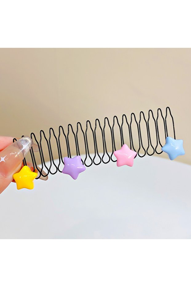 color Star New Cute Colorful Heart Star Bow Pull-out Stretch Metal Hair Comb For Girls Broken Hair F